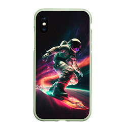 Чехол iPhone XS Max матовый Cosmonaut space surfing, цвет: 3D-салатовый