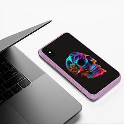 Чехол iPhone XS Max матовый Неоновый череп, цвет: 3D-сиреневый — фото 2