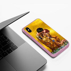 Чехол iPhone XS Max матовый Густав Климт Поцелуй, цвет: 3D-розовый — фото 2