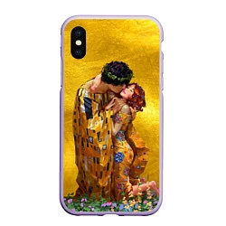 Чехол iPhone XS Max матовый Густав Климт Поцелуй, цвет: 3D-светло-сиреневый