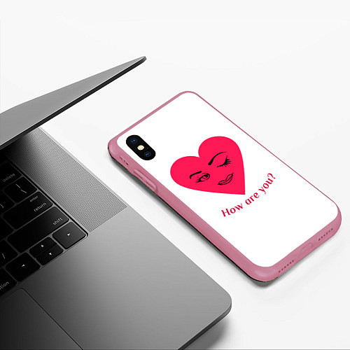Чехол iPhone XS Max матовый Красное сердце с улыбкой девушки и приветствием / 3D-Малиновый – фото 3