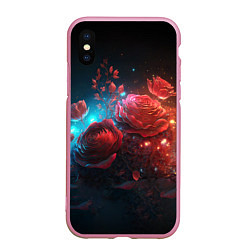 Чехол iPhone XS Max матовый Алые розы в ночном лесу, цвет: 3D-розовый