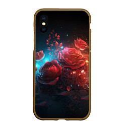 Чехол iPhone XS Max матовый Алые розы в ночном лесу, цвет: 3D-коричневый