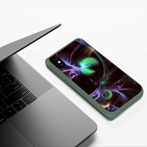 Чехол iPhone XS Max матовый Магические фиолетовые волны и цветные космические / 3D-Темно-зеленый – фото 3