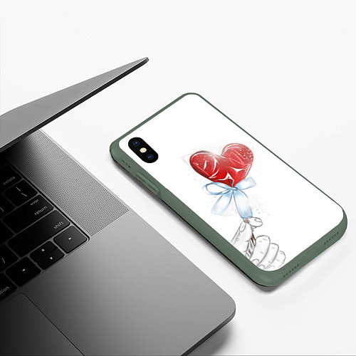 Чехол iPhone XS Max матовый Леденец сердечко / 3D-Темно-зеленый – фото 3