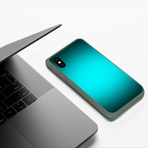 Чехол iPhone XS Max матовый Неоновый синий градиент / 3D-Темно-зеленый – фото 3
