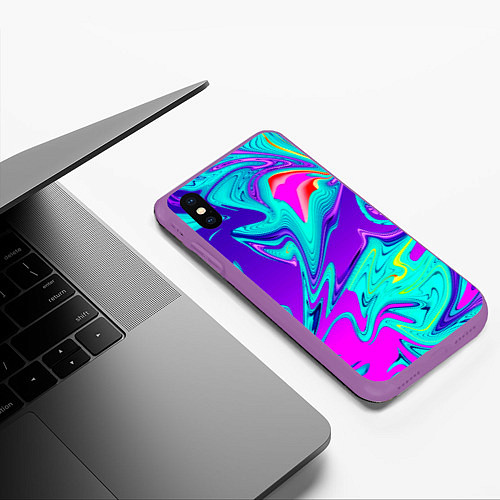 Чехол iPhone XS Max матовый Неоновые краски разводы / 3D-Фиолетовый – фото 3