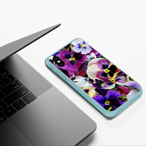 Чехол iPhone XS Max матовый Красивые анютины глазки / 3D-Мятный – фото 3