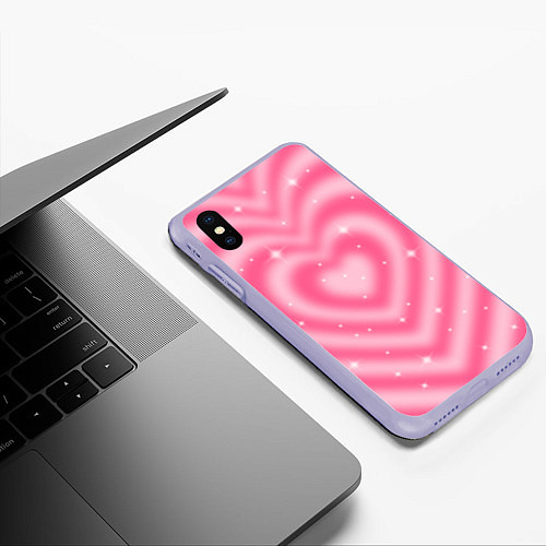 Чехол iPhone XS Max матовый Pink y2k hearts / 3D-Светло-сиреневый – фото 3