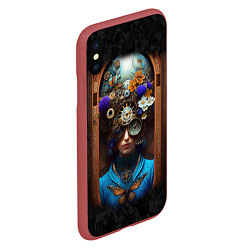 Чехол iPhone XS Max матовый Женщина с цветами в стиле стимпанк, цвет: 3D-красный — фото 2