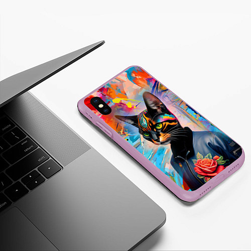 Чехол iPhone XS Max матовый Кошечка следящая за модой - нейросеть / 3D-Сиреневый – фото 3