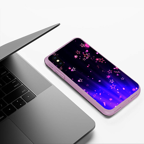 Чехол iPhone XS Max матовый Звездочки в неоновой подсветке / 3D-Сиреневый – фото 3