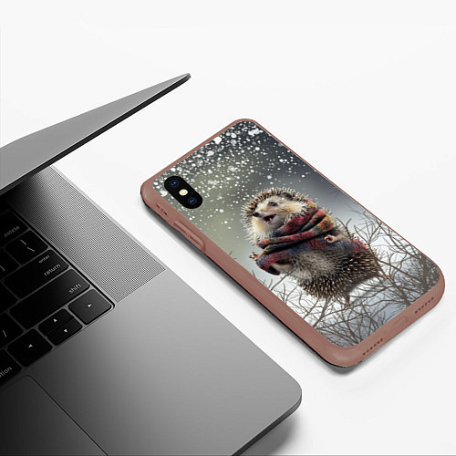 Чехол iPhone XS Max матовый Радостный ежик / 3D-Коричневый – фото 3