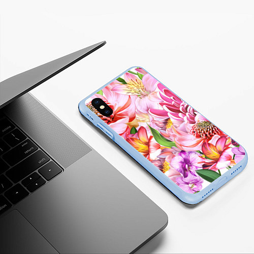 Чехол iPhone XS Max матовый Цветочный рай / 3D-Голубой – фото 3