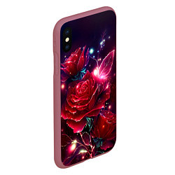 Чехол iPhone XS Max матовый Розы с огоньками, цвет: 3D-малиновый — фото 2