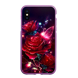 Чехол iPhone XS Max матовый Розы с огоньками, цвет: 3D-фиолетовый