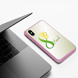 Чехол iPhone XS Max матовый Восьмерка в ромашках, цвет: 3D-розовый — фото 2