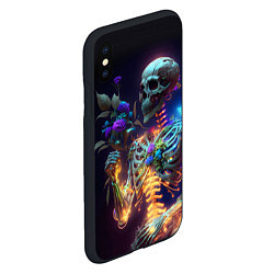 Чехол iPhone XS Max матовый Светящийся скелет с цветами, цвет: 3D-черный — фото 2