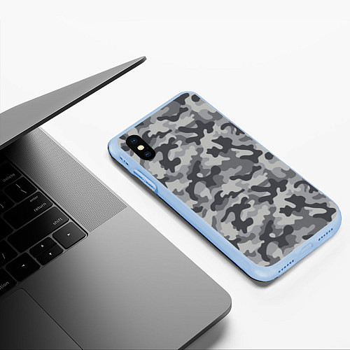 Чехол iPhone XS Max матовый Городской серый камуфляж / 3D-Голубой – фото 3