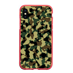Чехол iPhone XS Max матовый Военный камуфляж, цвет: 3D-красный