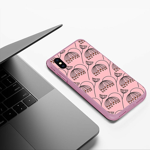 Чехол iPhone XS Max матовый Цветы в стиле бохо на пудрово-розовом фоне / 3D-Розовый – фото 3