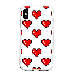Чехол iPhone XS Max матовый Сердца в стиле пиксель-арт, цвет: 3D-белый