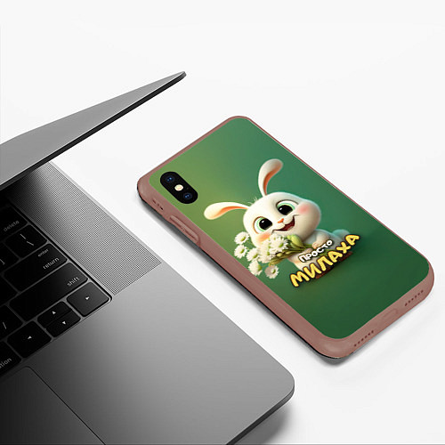 Чехол iPhone XS Max матовый Просто белая зайка милаха / 3D-Коричневый – фото 3