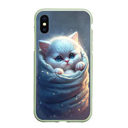 Чехол iPhone XS Max матовый Котик в мешке, цвет: 3D-салатовый