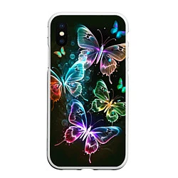 Чехол iPhone XS Max матовый Неоновые дикие бабочки, цвет: 3D-белый