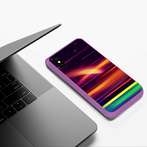 Чехол iPhone XS Max матовый Радужные световые полосы / 3D-Фиолетовый – фото 3