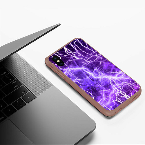 Чехол iPhone XS Max матовый Текстура молнии, электро / 3D-Коричневый – фото 3