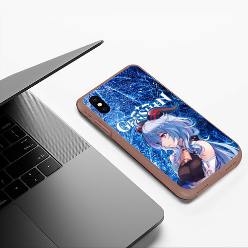 Чехол iPhone XS Max матовый Гань Юй на фоне расколотого льда / 3D-Коричневый – фото 3