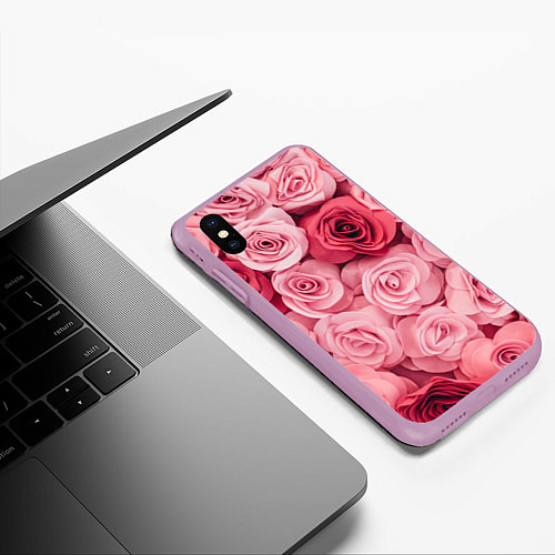 Чехол iPhone XS Max матовый Чайная пыльная роза - нежно розовый цветок / 3D-Сиреневый – фото 3