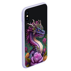 Чехол iPhone XS Max матовый Неоновый дракон с цветами, цвет: 3D-светло-сиреневый — фото 2