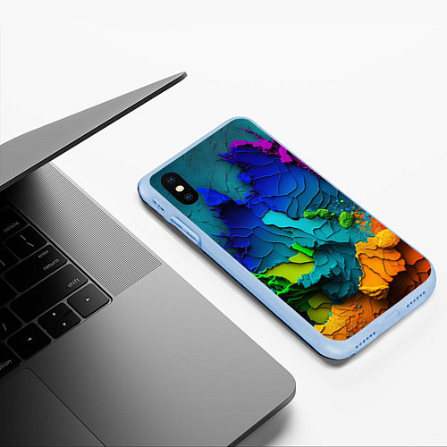 Чехол iPhone XS Max матовый Взрыв красок / 3D-Голубой – фото 3