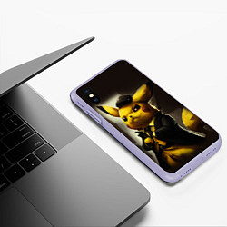 Чехол iPhone XS Max матовый Пикачу в строгом костюме, цвет: 3D-светло-сиреневый — фото 2