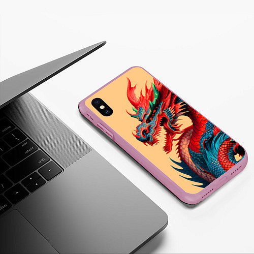 Чехол iPhone XS Max матовый Japan dragon - tattoo - art / 3D-Розовый – фото 3