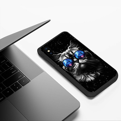 Чехол iPhone XS Max матовый Кот видит млечный путь / 3D-Черный – фото 3