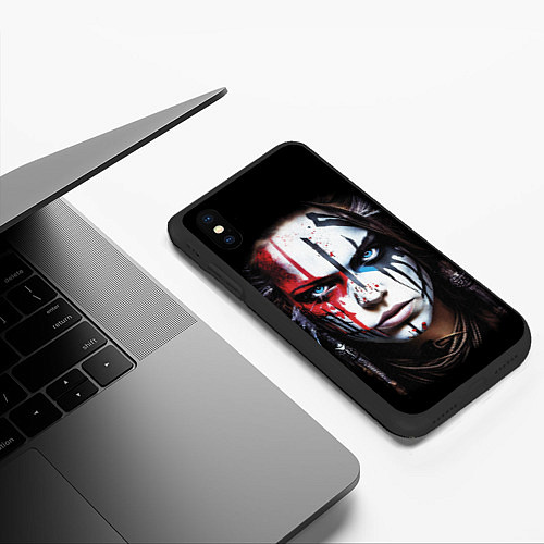 Чехол iPhone XS Max матовый Индианка - боевой раскрас / 3D-Черный – фото 3