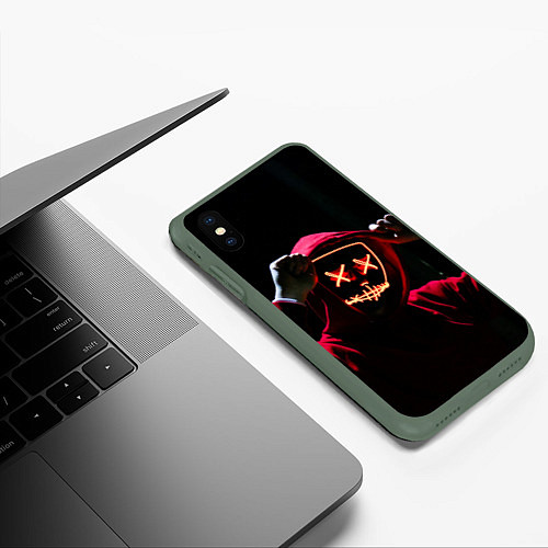 Чехол iPhone XS Max матовый Красно-оранжевый неоновый анонимус / 3D-Темно-зеленый – фото 3