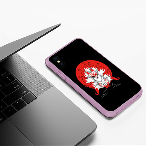 Чехол iPhone XS Max матовый Иллюстрация кицунэ / 3D-Сиреневый – фото 3