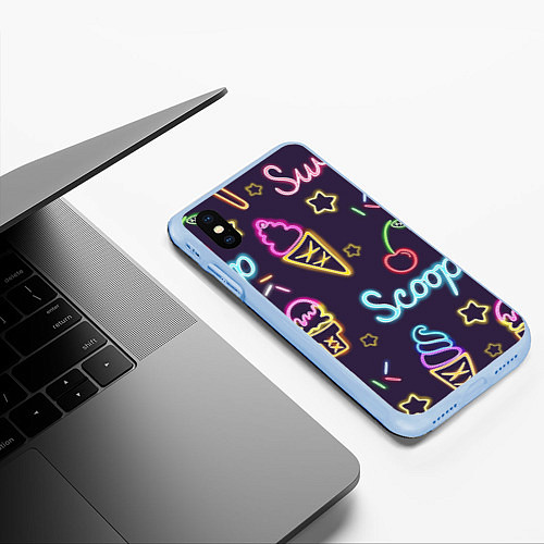 Чехол iPhone XS Max матовый Неоновые надписи sweet scoop / 3D-Голубой – фото 3