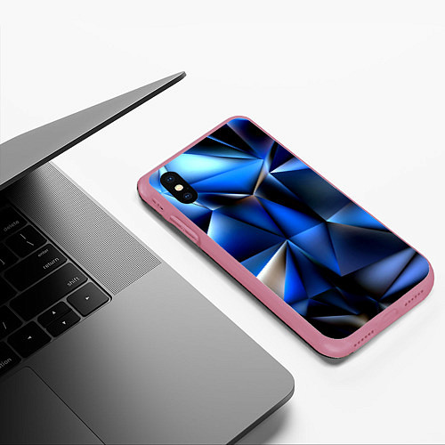 Чехол iPhone XS Max матовый Polygon blue abstract / 3D-Малиновый – фото 3