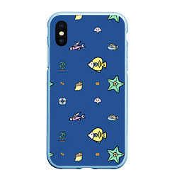 Чехол iPhone XS Max матовый Паттерн - морской мир, цвет: 3D-голубой