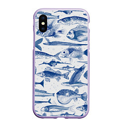 Чехол iPhone XS Max матовый Морские рыбы, цвет: 3D-светло-сиреневый