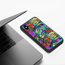 Чехол iPhone XS Max матовый Поп-арт взрыв с инопланетянином и черепом, цвет: 3D-черный — фото 2