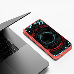 Чехол iPhone XS Max матовый Неоновые круги иероглифы, цвет: 3D-красный — фото 2