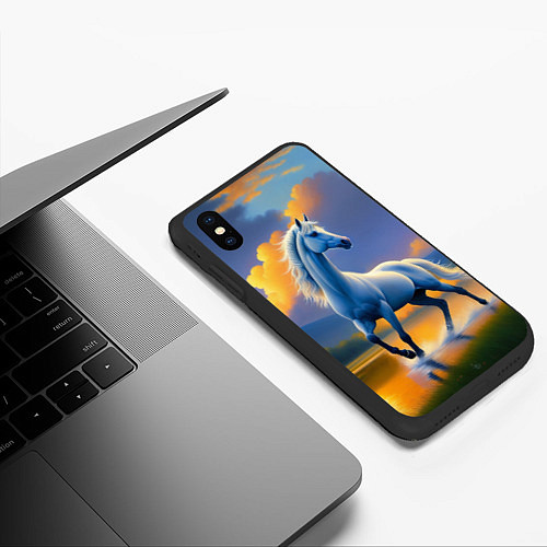 Чехол iPhone XS Max матовый Белая лошадь на рассвете / 3D-Черный – фото 3