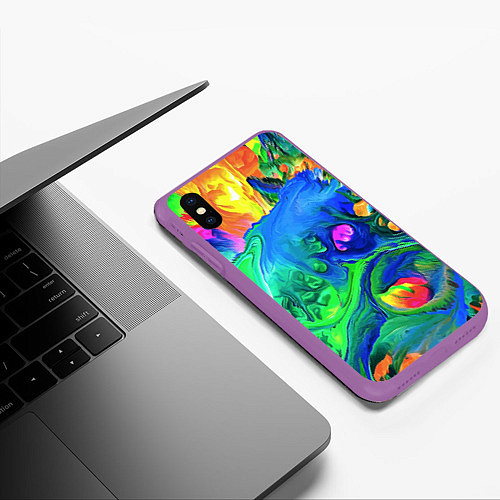 Чехол iPhone XS Max матовый Яркие всплески краски - импрессионизм / 3D-Фиолетовый – фото 3