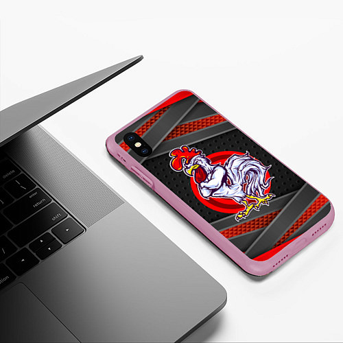 Чехол iPhone XS Max матовый Боевой петух / 3D-Розовый – фото 3